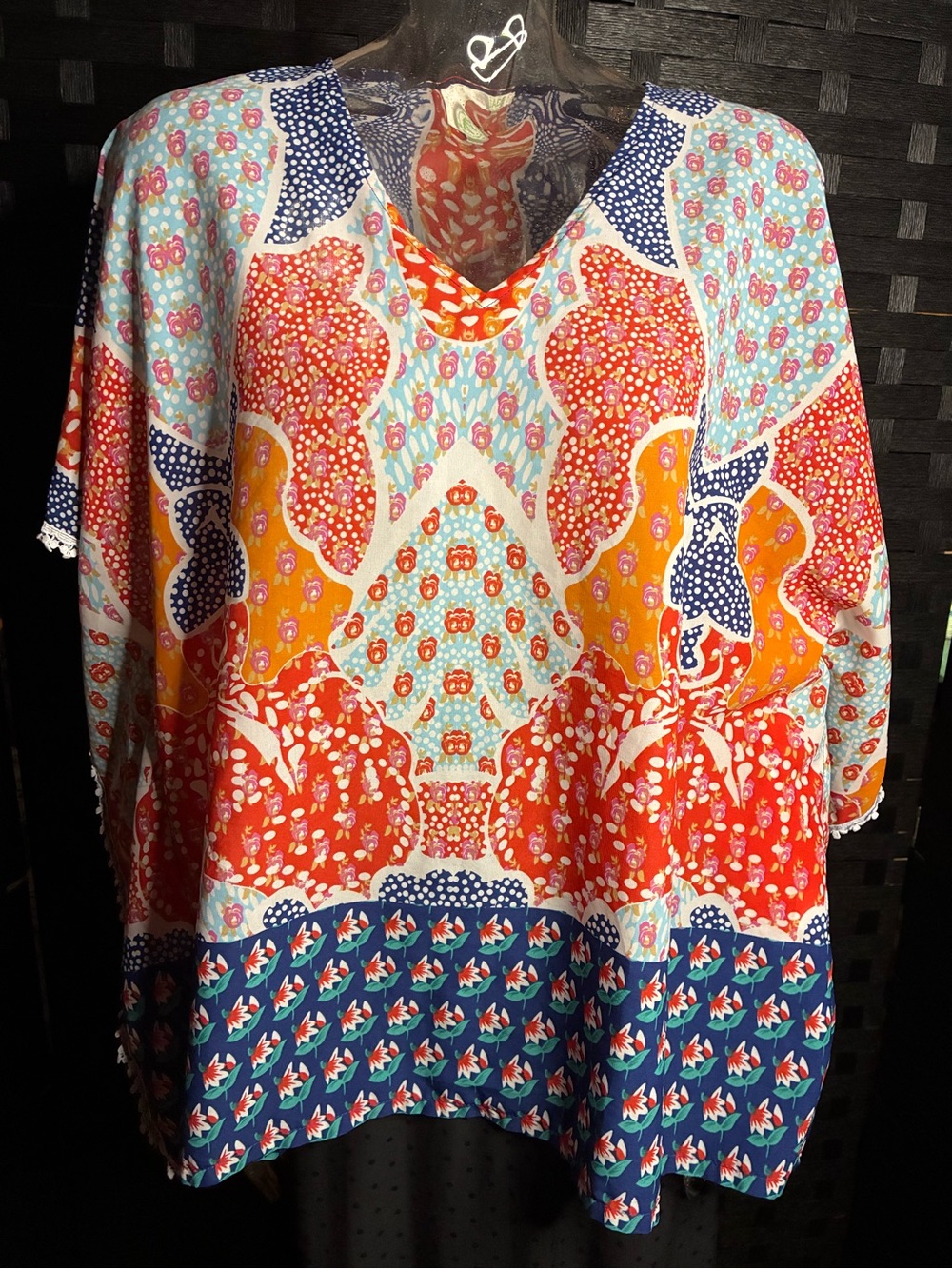 Jade Multicolor Floral & Paisley Tunic — Red, Orange, Blue, Aqua